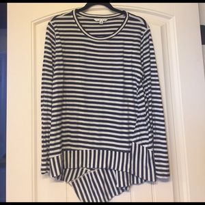 CAbi Navy and Cream Asymmetrical Top