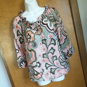 Ann Taylor floral keyhole blouse.