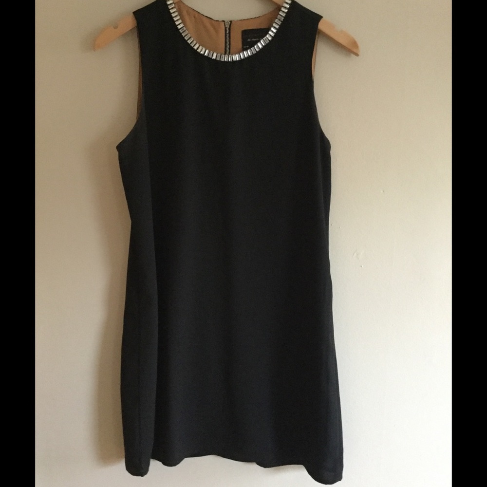 Black Shift Dress with Jeweled Neckline