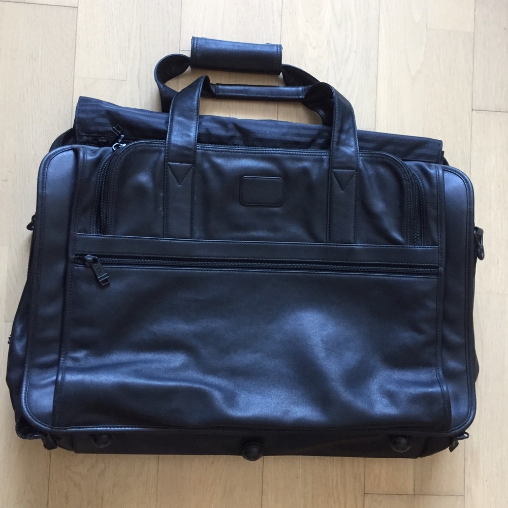 Tumi leather garment carry-on