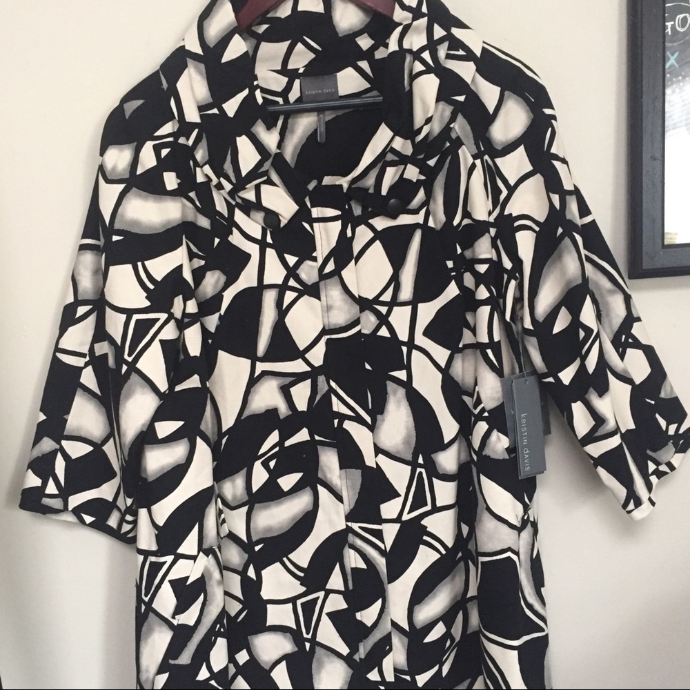 Kristin Davis Black/Ivory Geometric Patterned Coat