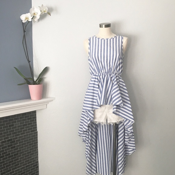‼️ONE LEFT‼️Hi Low Striped Blue & White Top - Picture 2 of 5