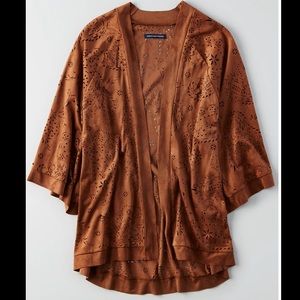 Faux suede kimono