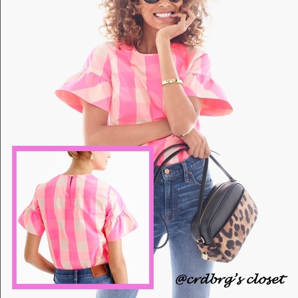 πΈπΈJCrew Buffalo Check Ruffle Sleeve TopπΈπΈ - Picture 2 of 4