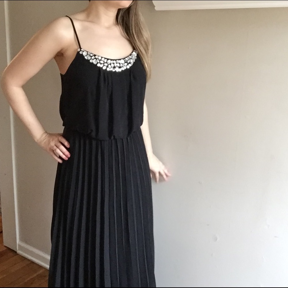 Pleated Chiffon Jeweled Maxi
