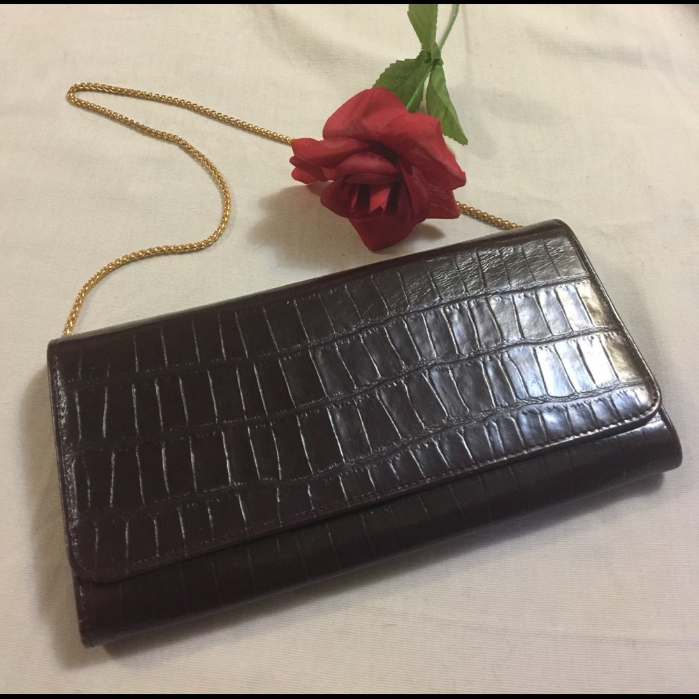 NWOT Brown Snakeskin Clutch w/ Removable Chain