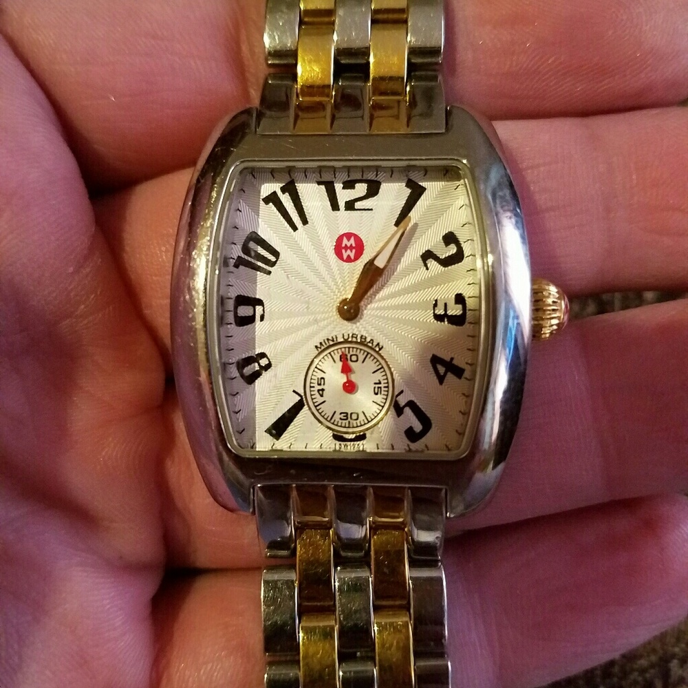 Michele deco watch with two tone band