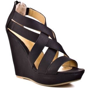 Chinese laundry strappy black wedges