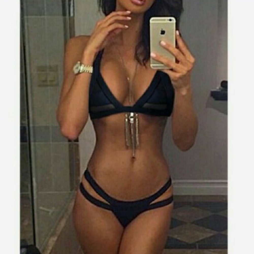 Eden - Black Mesh Strappy Bikini Set - Picture 6 of 8