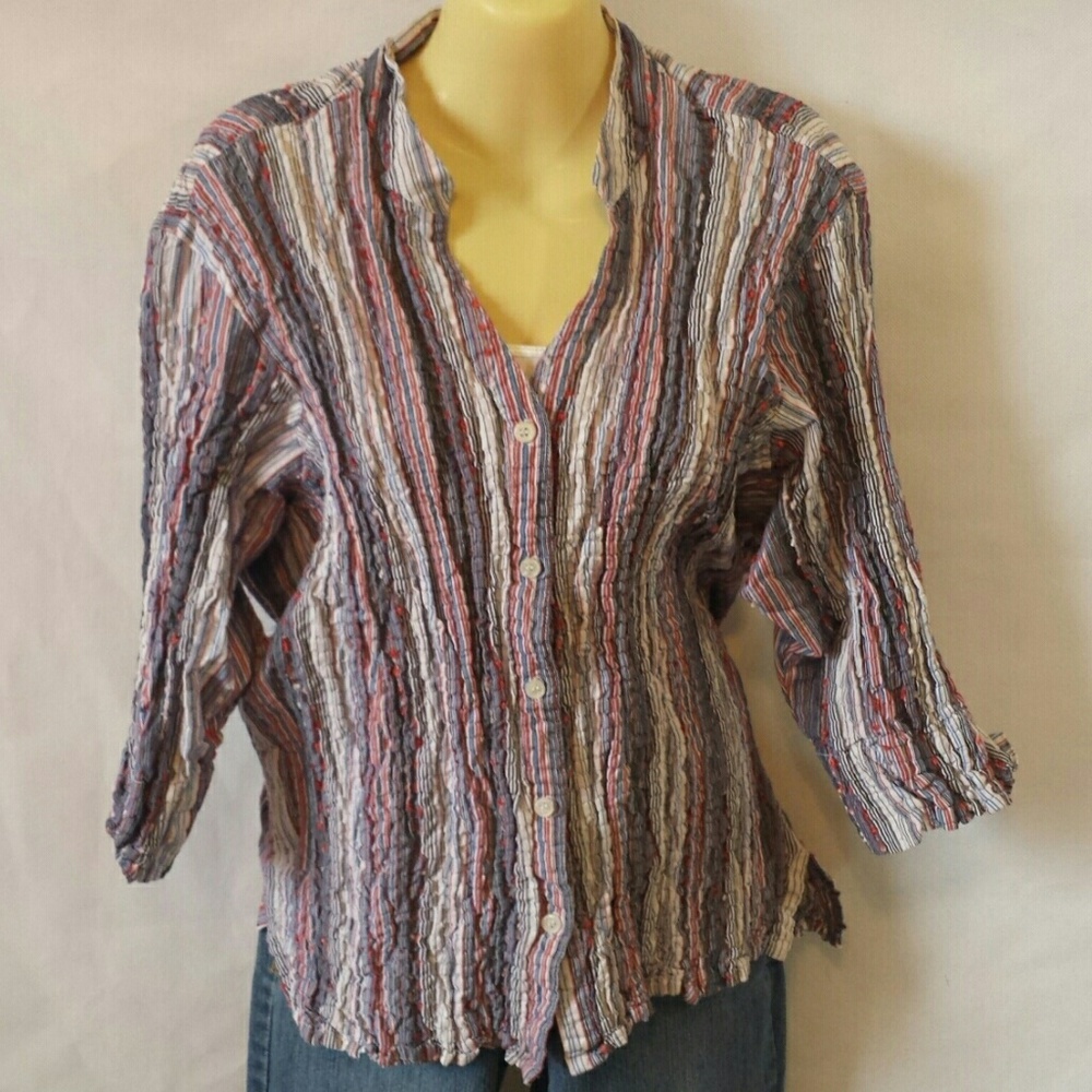 Red, white and blue button down shirt