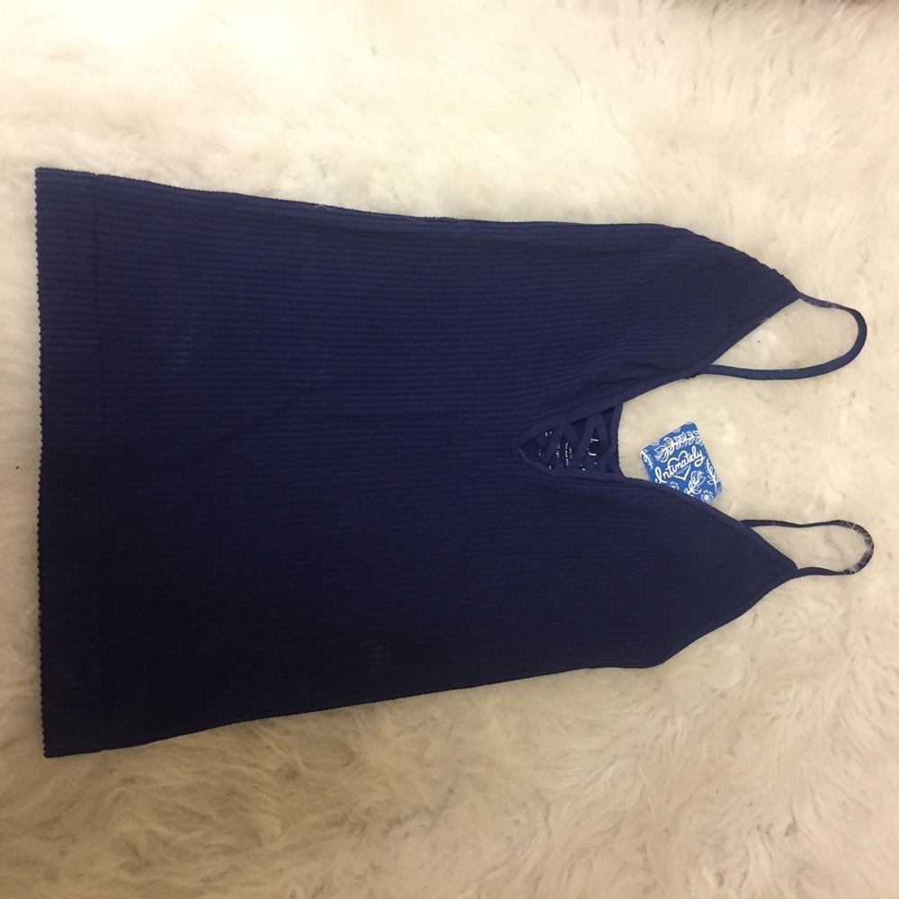 Deep v free people string lace up tank