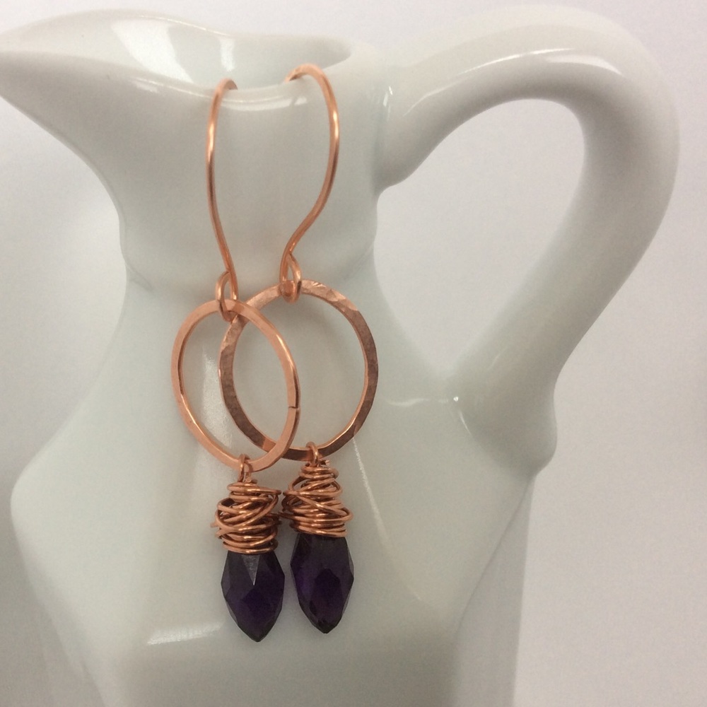 🎉SOLD🎉Copper and Purple Crystal Drop Earrings