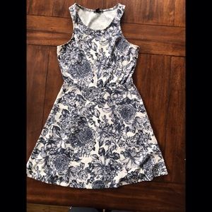 H&M navy blue and white floral dress