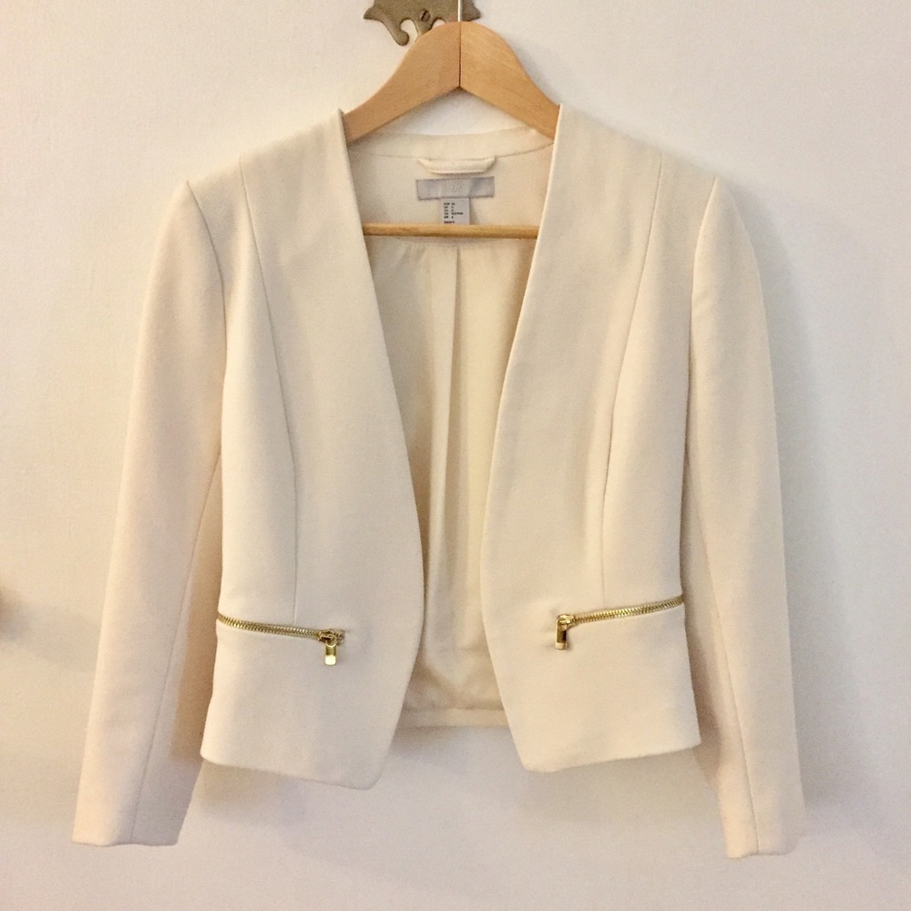 Cream Blazer with Gold Zipper Detail by H&M