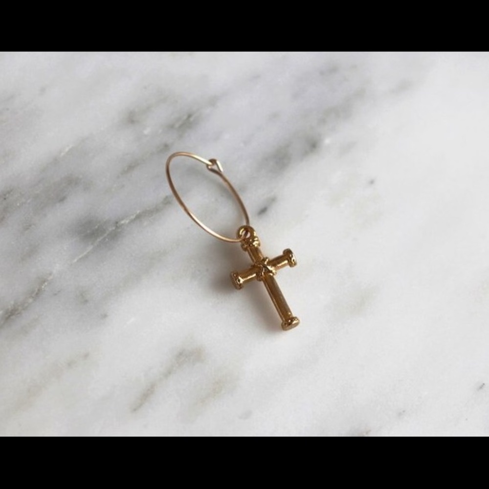 Cross Hoop Earring in Gold