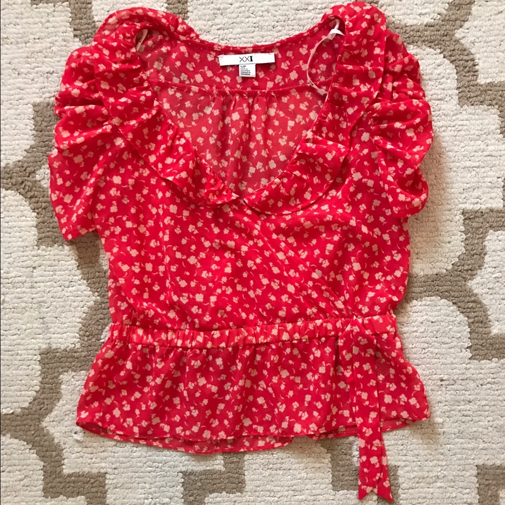 Red forever 21 short sleeved blouse