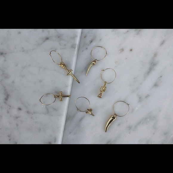 Gold Lightning Hoop Earring - Picture 2 of 2