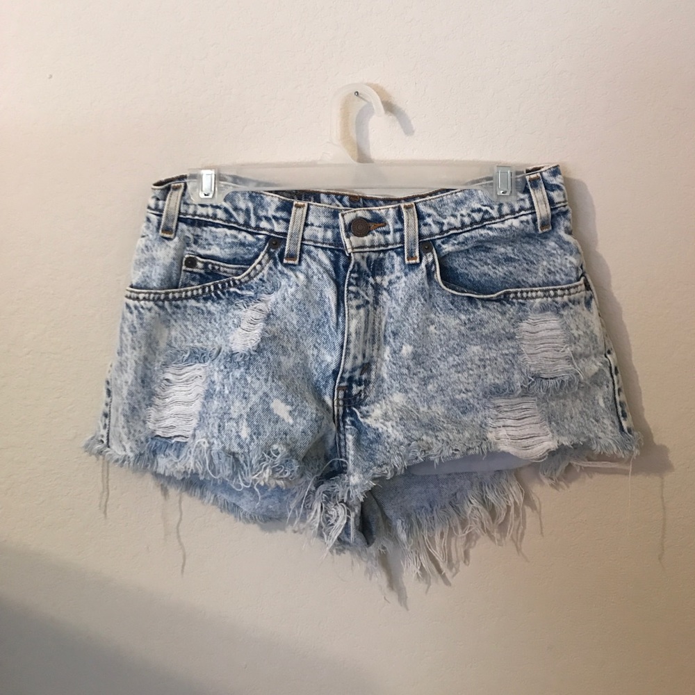 High waisted distressed jean shorts
