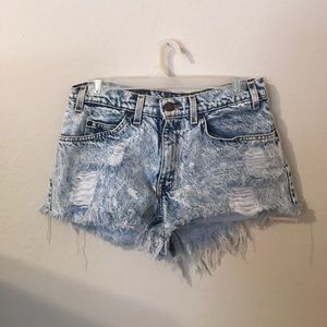 High waisted distressed jean shorts