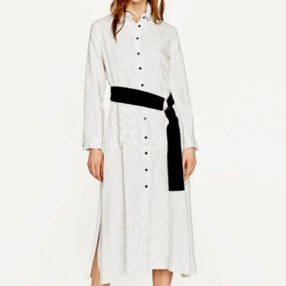 ZARA BASIC Striped Tunic with Belt; Size L