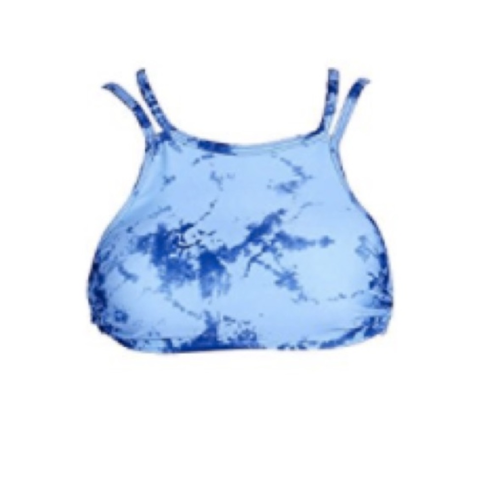 High neck tie dye blue bikini bathing suit