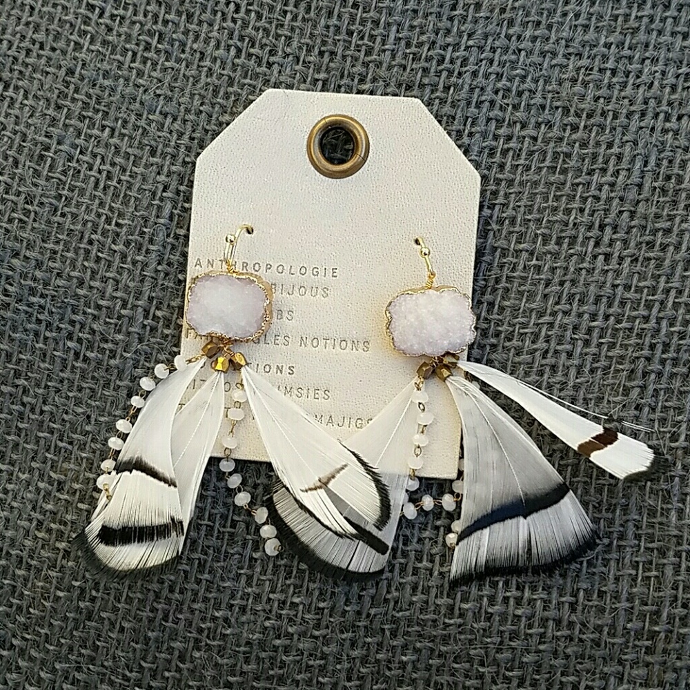 Anthropologie Feathered Druzy Earings