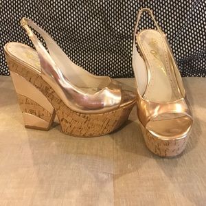 Alice + Olivia Gold Cork Wedge