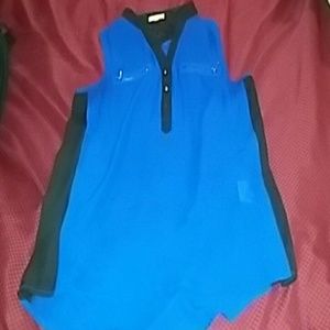 Blue and black sleeveless shirt