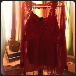 Red Sheer tunic top with matching under tank