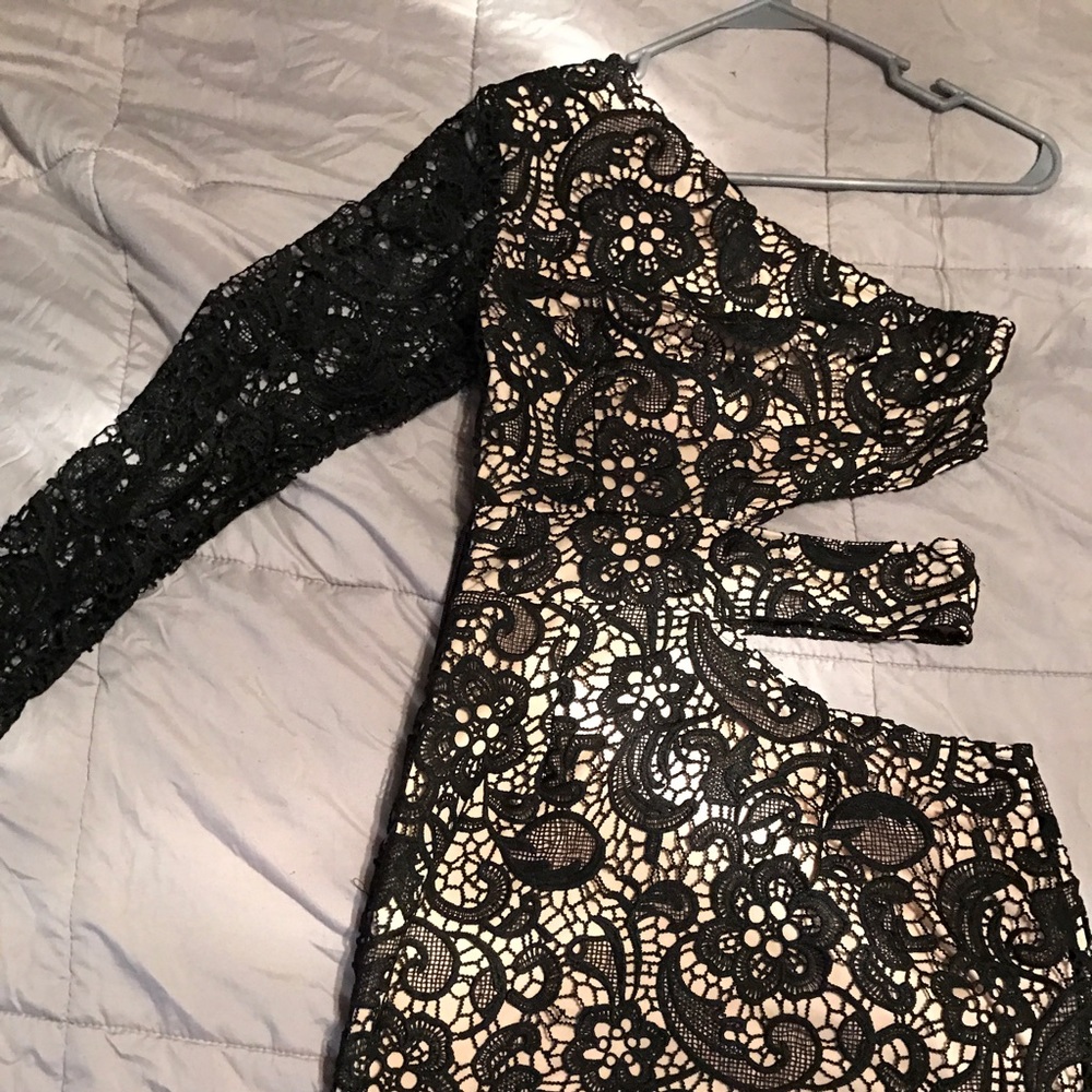 Black and Tan one sleeve cut out side dress