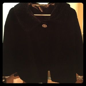 Black faux fur 3/4 length shrug with gem accent