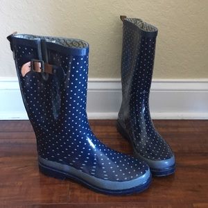 Navy Polka Dot Rain Boots