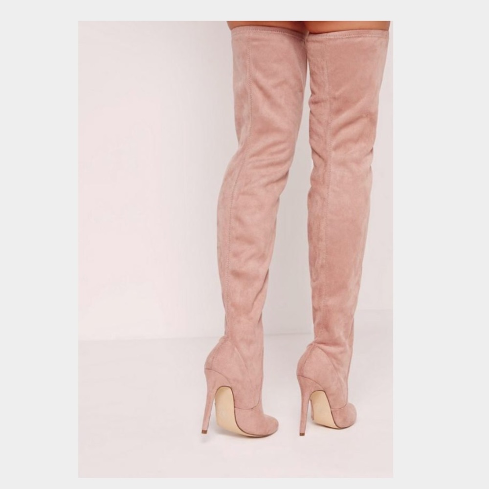 Pink Over The Knee Heeled Boots