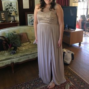 David's Bridal Champagne Bridesmaid Dress