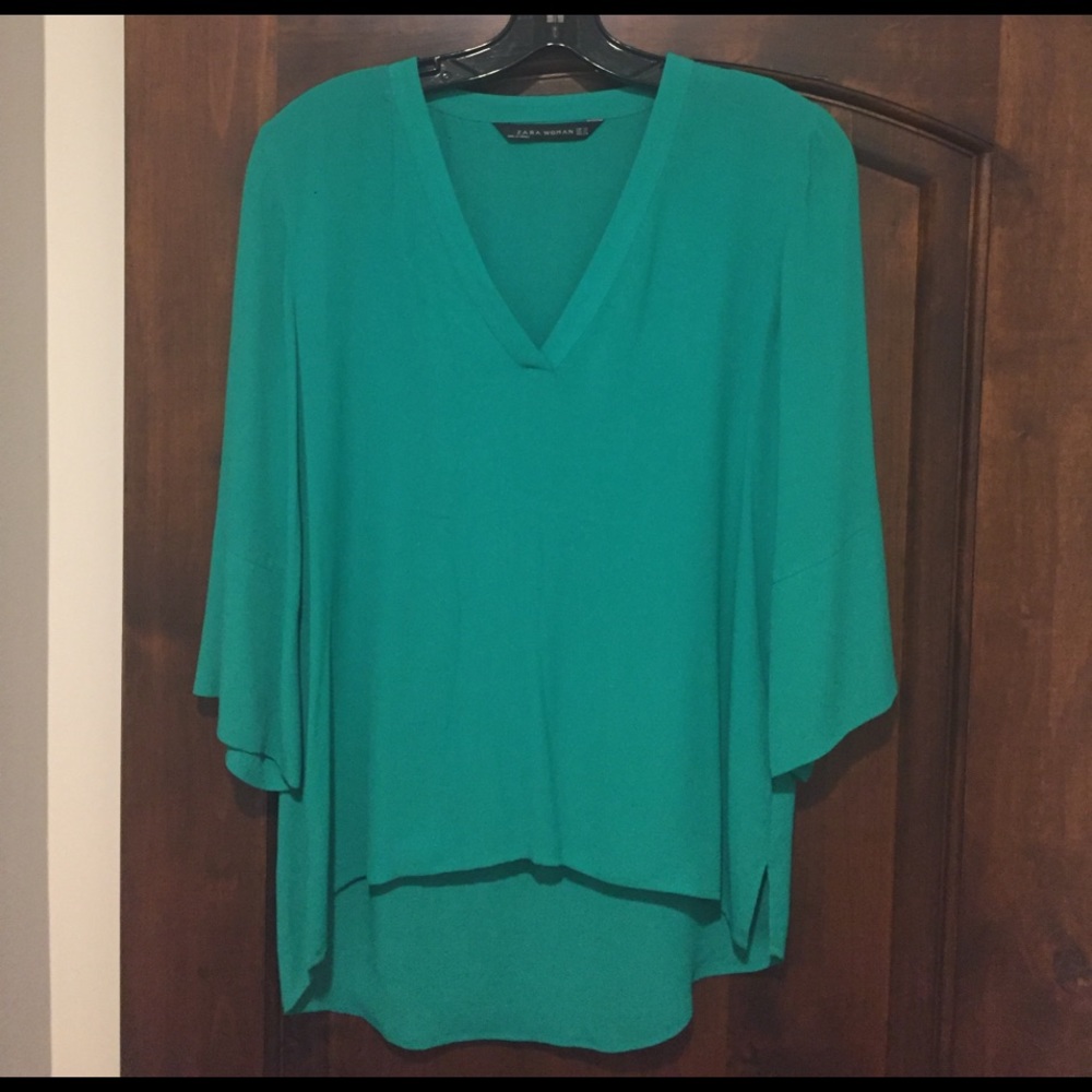 Zara green silk blouse