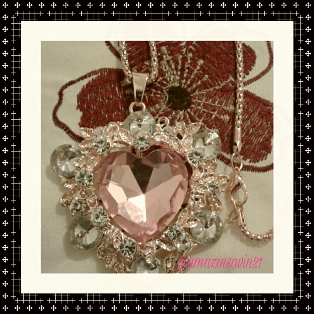 Long Crystal Rose Gold Pendant NECKLACE!