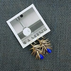 Anthro cobalt blue & gold tassel fringe earings