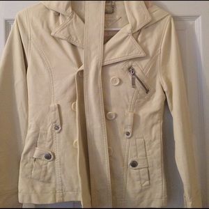 Cream  Faux Leather Pea Coat