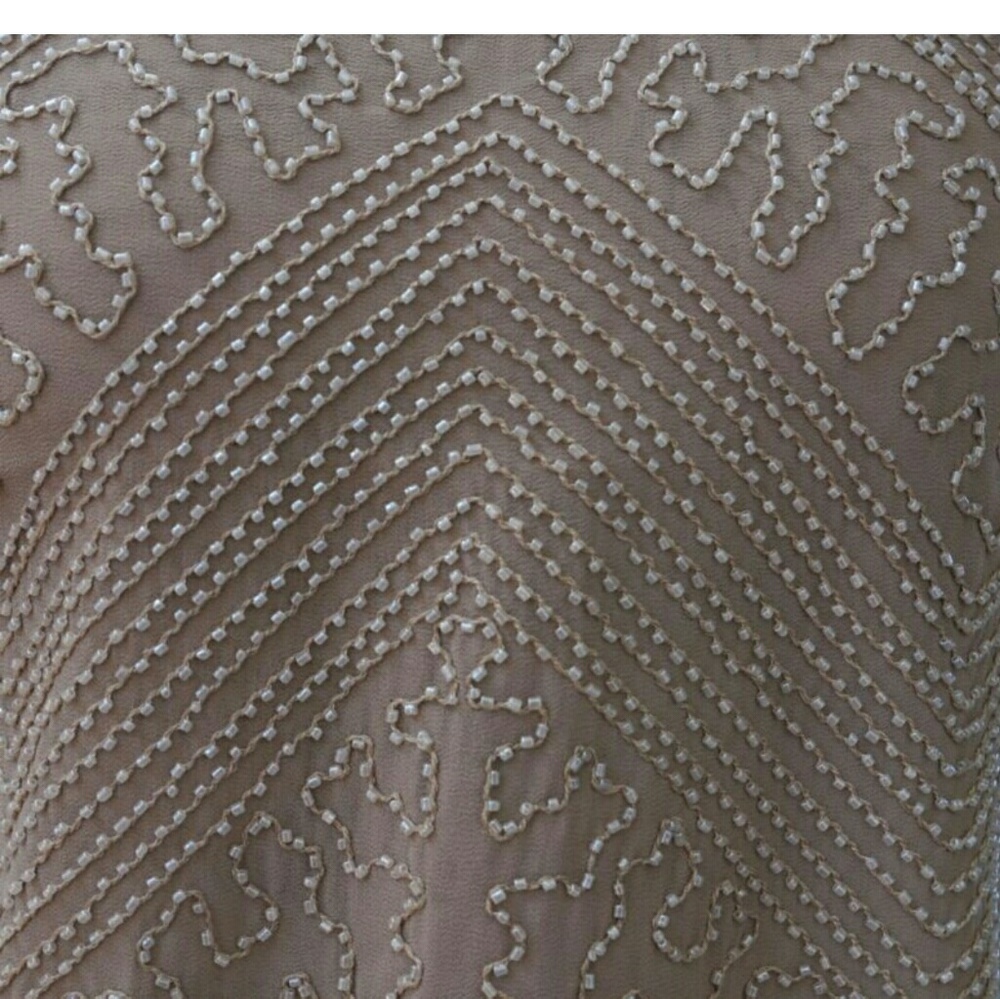 Silk chiffon beaded Blouse beige new S M L - Picture 7 of 8
