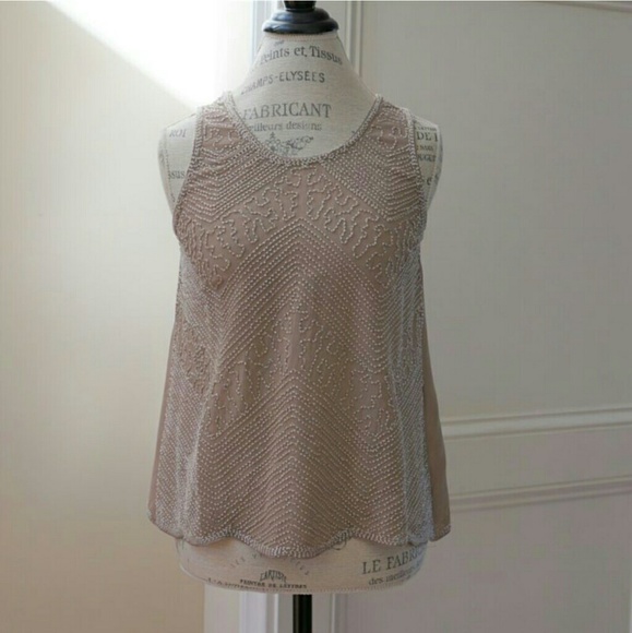 Silk chiffon beaded Blouse beige new S M L - Picture 6 of 8