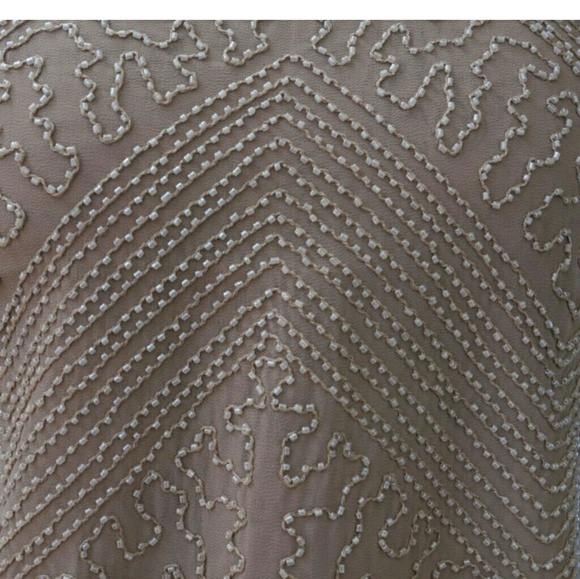 Silk chiffon beaded Blouse beige new S M L - Picture 7 of 8