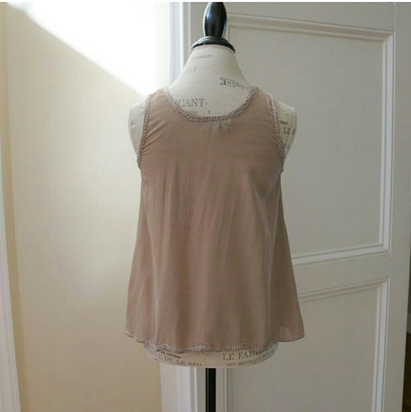 Silk chiffon beaded Blouse beige new S M L - Picture 8 of 8