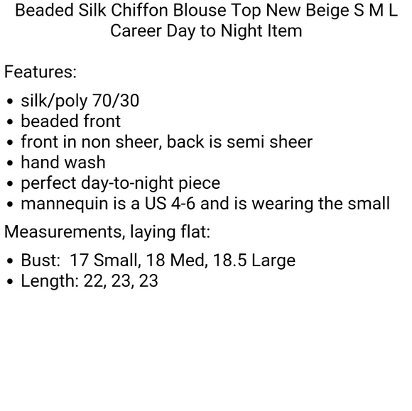 Silk chiffon beaded Blouse beige new S M L - Picture 2 of 8