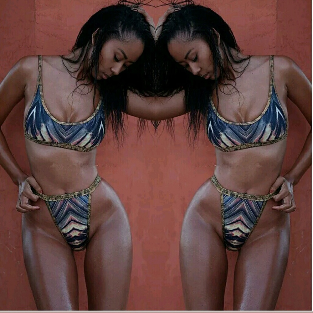 Tropical print two piece bathing suit