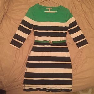 Green, blue, white striped Banana Republic dress