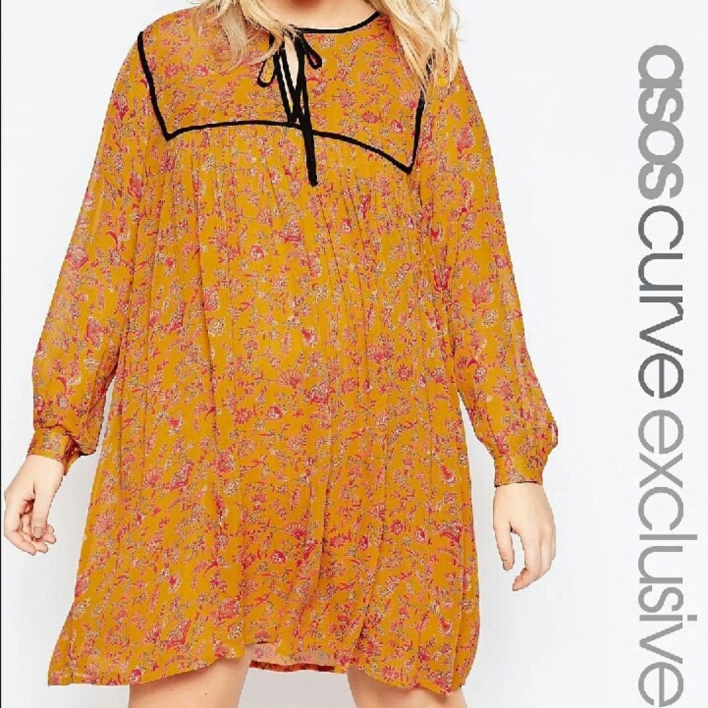 ASOS curve yellow paisley smock dress