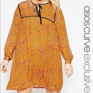 ASOS curve yellow paisley smock dress