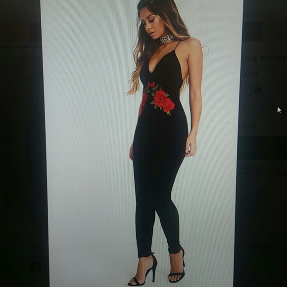 Other - Black applique flower jumpsuit.