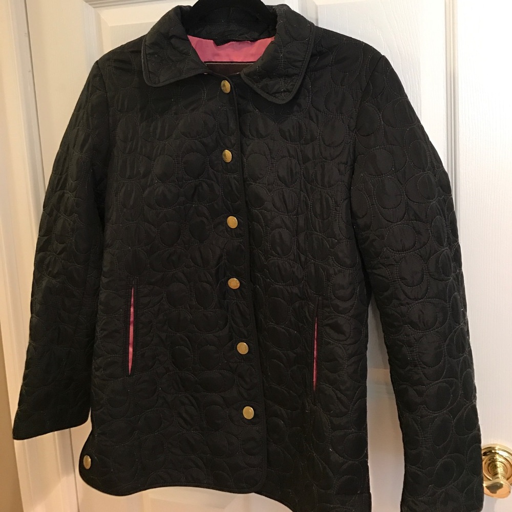 Black Coach jacket-pink lining/gold buttons- XS