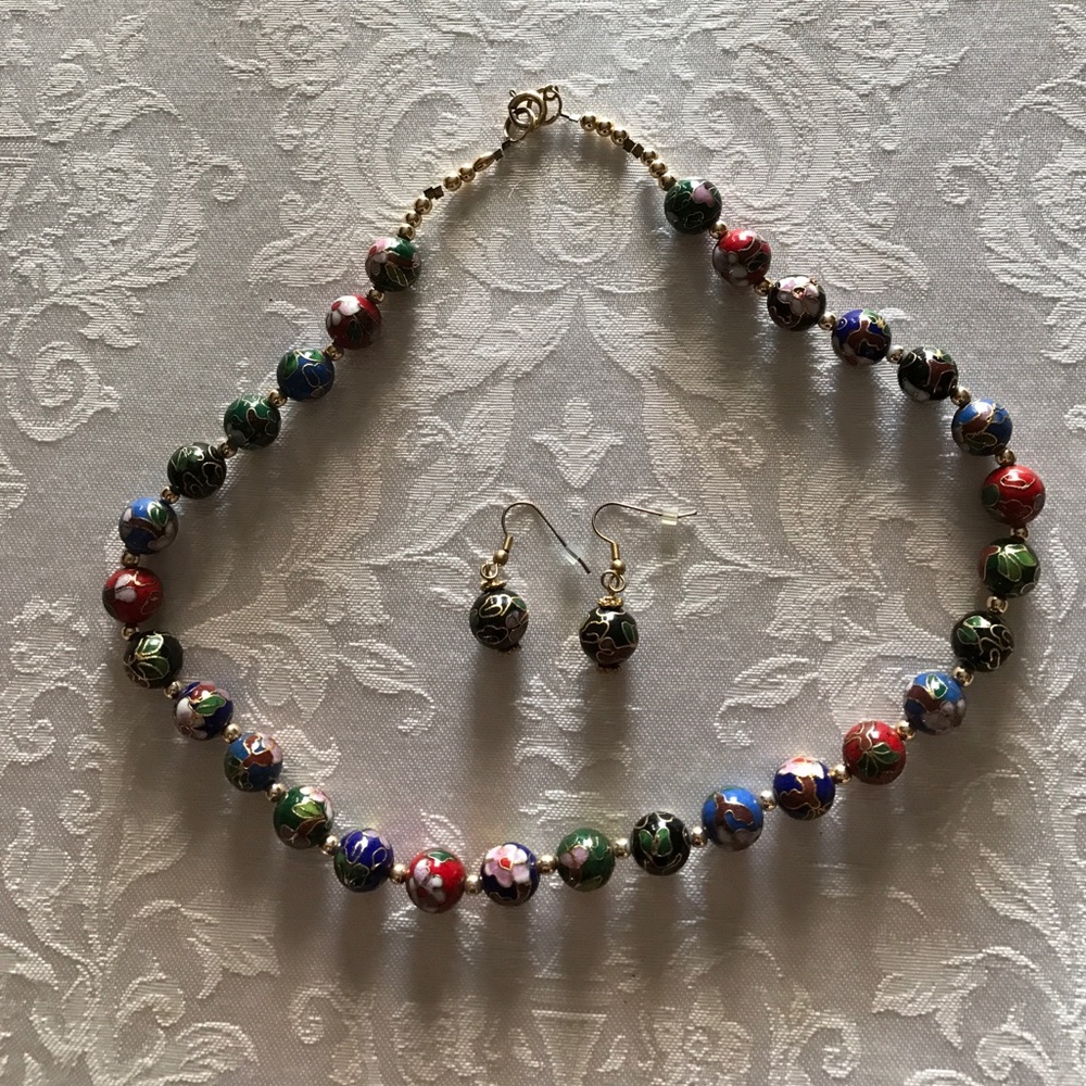 Cloisonné Beads and gold toned Beads hand strung